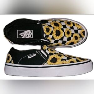 Vans Asher Slip-On Sneakers - Sunflower Checkerboard Print